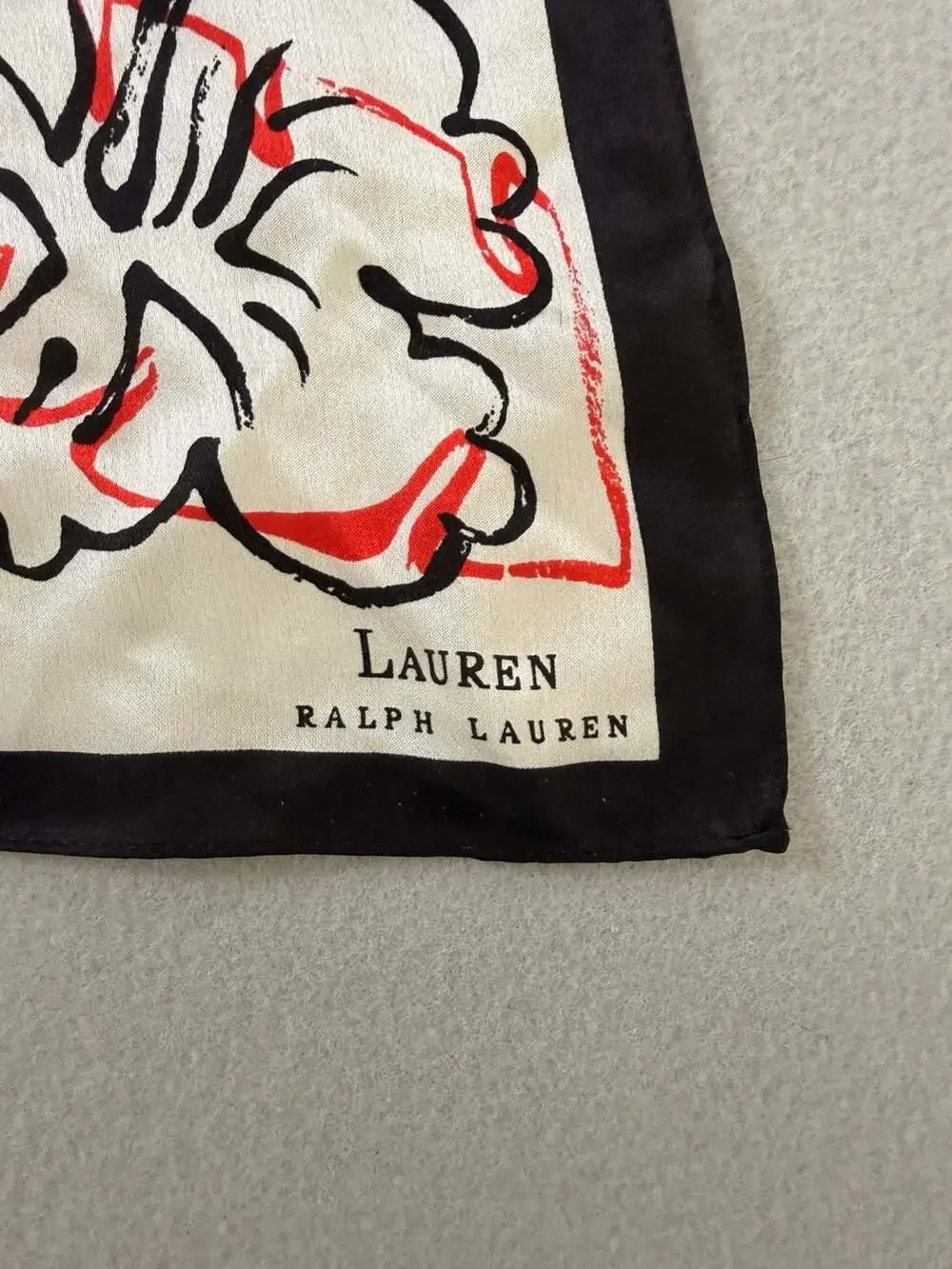 LAUREN Ralph Lauren Floral Print Silk Scarf in Cream, Black, and Red